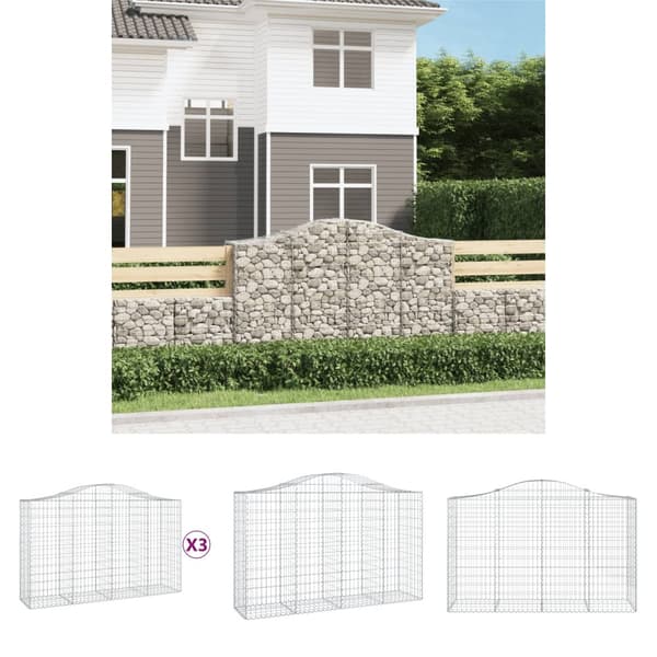 The Living Store buede gabionkurve 3 stk. 200x50x120/140 cm galvaniseret jern -  Plantekrukker