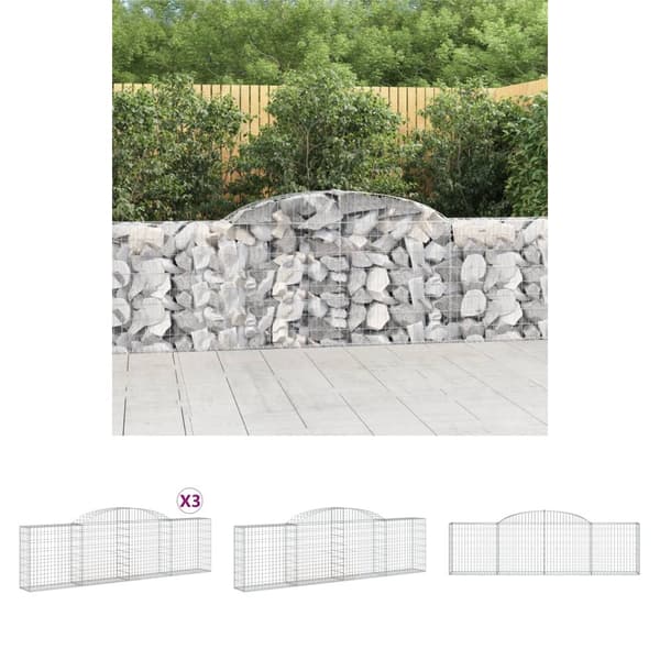 The Living Store buede gabionkurve 3 stk. 300x30x80/100 cm galvaniseret jern -  Plantekrukker