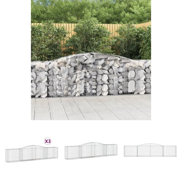 The Living Store buede gabionkurve 3 stk. 400x50x80/100 cm galvaniseret jern -  Plantekrukker