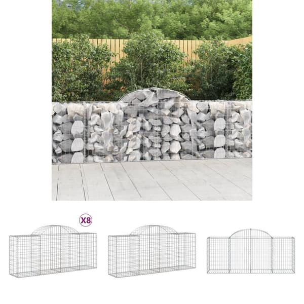The Living Store buede gabionkurve 8 stk. 200x50x80/100 cm galvaniseret jern -  Plantekrukker