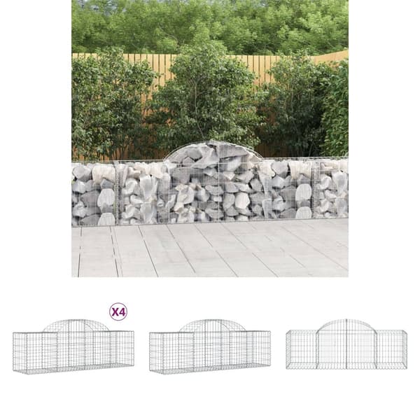 The Living Store buede gabionkurve 4 stk. 200x50x60/80 cm galvaniseret jern - Plantekrukker