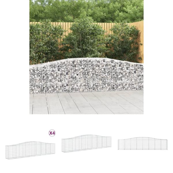 The Living Store buede gabionkurve 4 stk. 400x50x80/100 cm galvaniseret jern - Plantekrukker