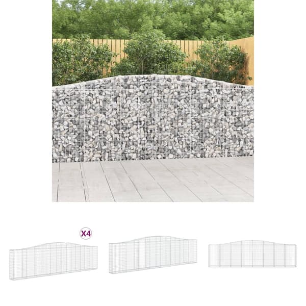 The Living Store buede gabionkurve 4 stk. 400x30x100/120 cm galvaniseret jern -  Plantekrukker
