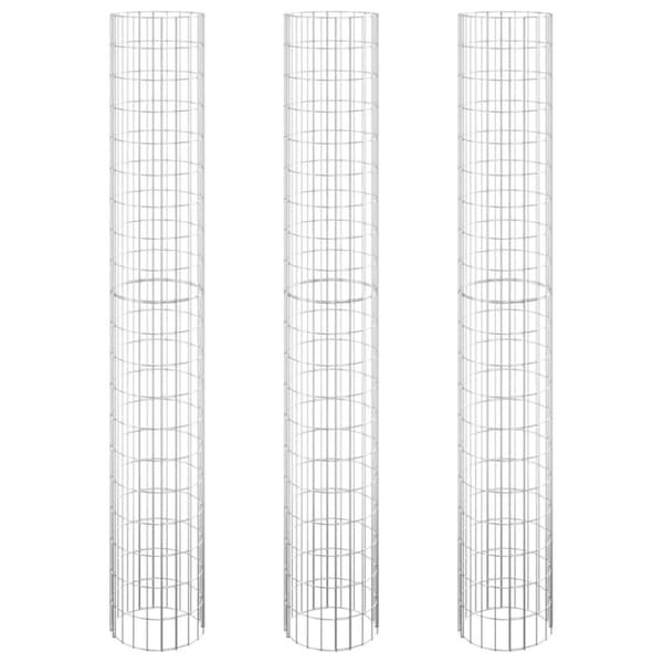 The Living Store Planteringsgabion 3 st upphöjd rund galvaniserat stål Ø30x200cm -  Krukor & odlingslådor