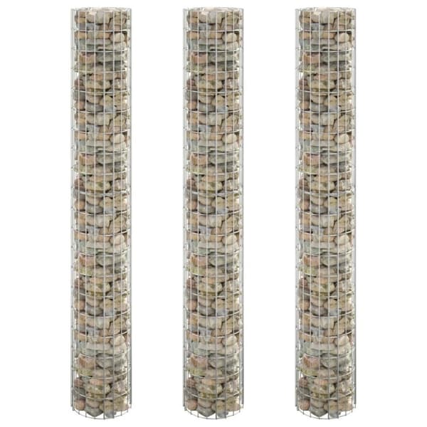 The Living Store Planteringsgabion 3 st upphöjd rund galvaniserat stål Ø30x200cm -  Krukor & odlingslådor