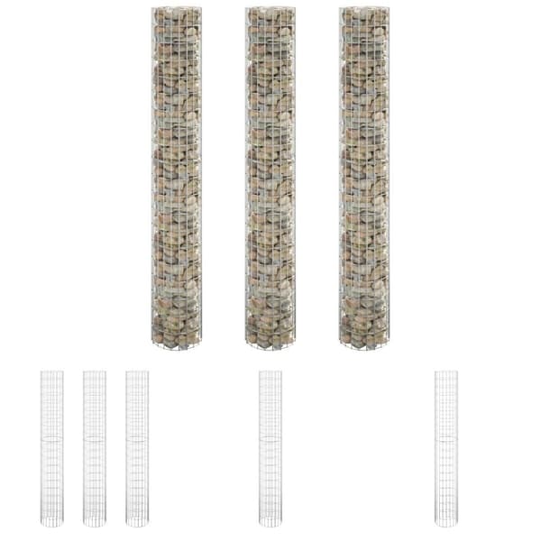 The Living Store Planteringsgabion 3 st upphöjd rund galvaniserat stål Ø30x200cm -  Krukor & odlingslådor