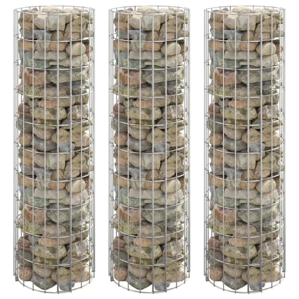 The Living Store Planteringsgabion 3 st upphöjd rund galvaniserat stål Ø30x100cm -  Krukor & odlingslådor