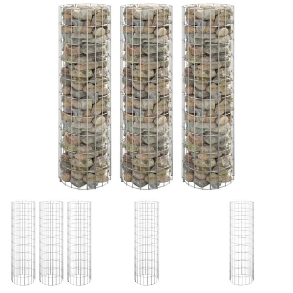 The Living Store Planteringsgabion 3 st upphöjd rund galvaniserat stål Ø30x100cm -  Krukor & odlingslådor