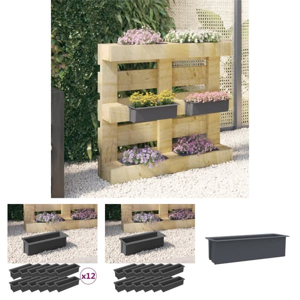The Living Store blomsterkasser til Euro-paller 12 stk. 36x13,5x9,5 cm PP grå -  Plantekrukker
