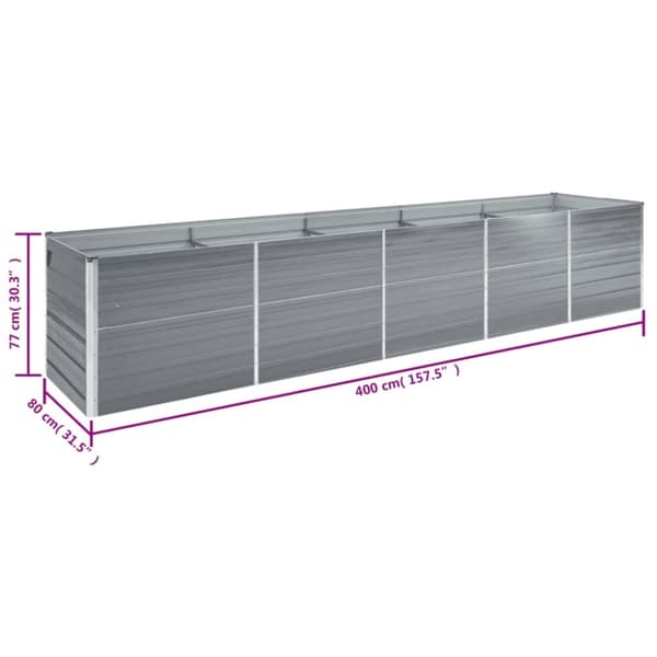The Living Store forhøjet plantekasse 400x80x77 cm galvaniseret stål grå -  Plantekrukker