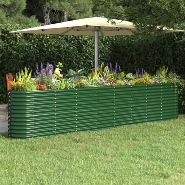 The Living Store plantekasse 332x40x68 cm pulverlakeret stål grøn -  Plantekrukker