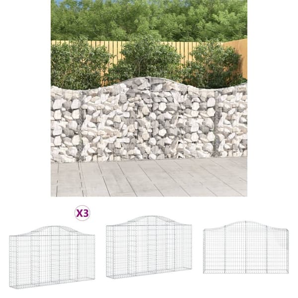 The Living Store buede gabionkurve 3 stk. 200x30x100/120 cm galvaniseret jern - Plantekrukker