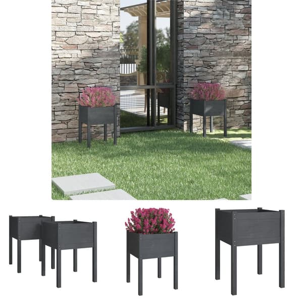 The Living Store plantekasser 2 stk. 50x50x70 cm massivt fyrretræ grå -  Plantekrukker