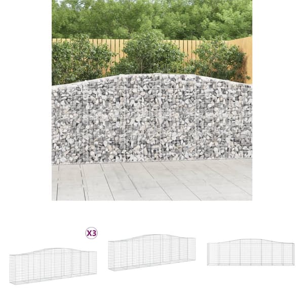 The Living Store buede gabionkurve 3 stk. 400x50x100/120 cm galvaniseret jern -  Plantekrukker