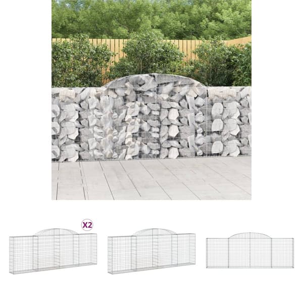 The Living Store buede gabionkurve 2 stk. 300x30x100/120 cm galvaniseret jern -  Plantekrukker
