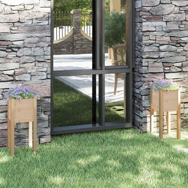 The Living Store plantekasser 2 stk. 31x31x70 cm massivt fyrretræ - Plantekrukker