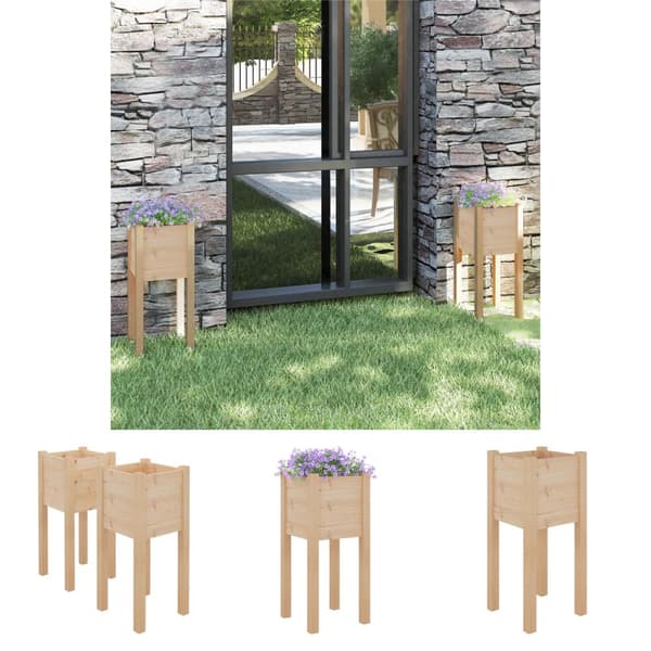 The Living Store plantekasser 2 stk. 31x31x70 cm massivt fyrretræ - Plantekrukker