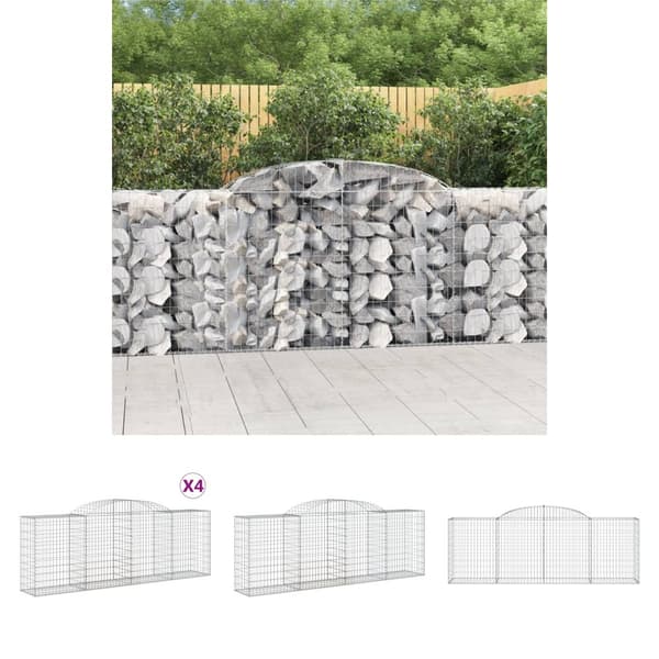 The Living Store buede gabionkurve 4 stk. 300x50x100/120 cm galvaniseret jern -  Plantekrukker