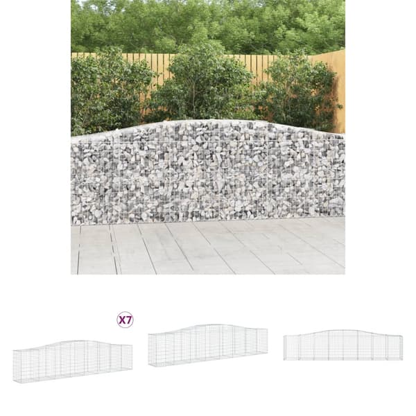 The Living Store buede gabionkurve 7 stk. 400x50x80/100 cm galvaniseret jern - Plantekrukker