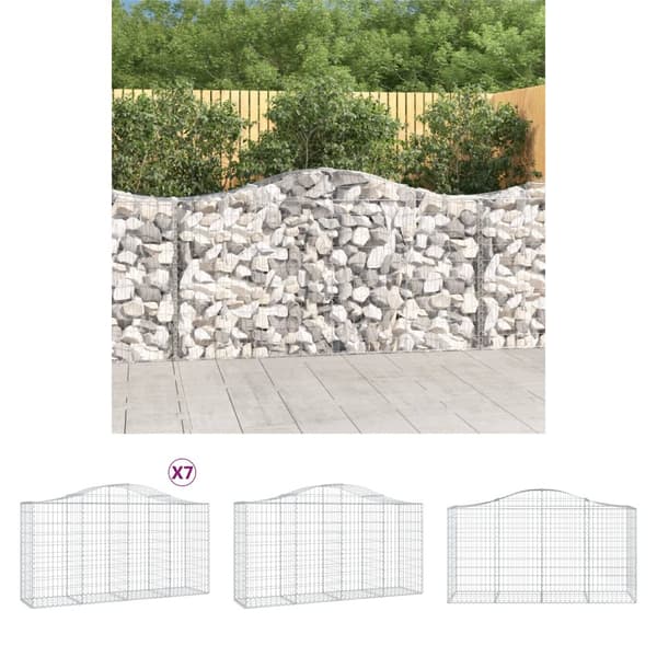 The Living Store buede gabionkurve 7 stk. 200x50x100/120 cm galvaniseret jern -  Plantekrukker