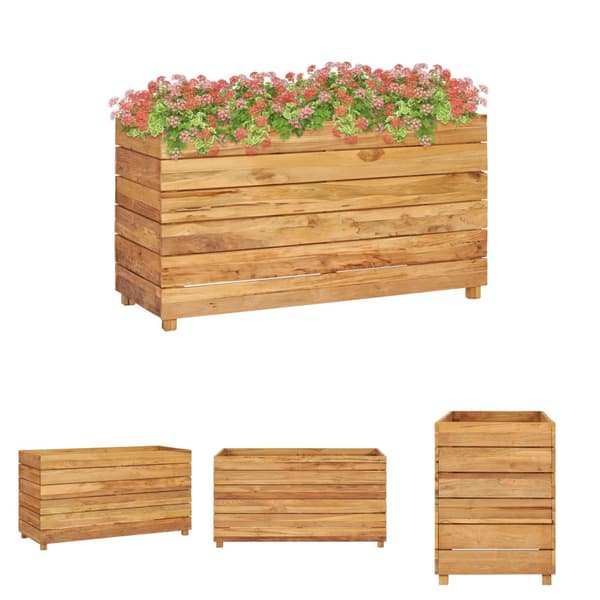 The Living Store Korotettu kukkalaatikko 100x40x55 cm kierrätetty tiikki/teräs -  Kukkaruukut & istutuslaatikot