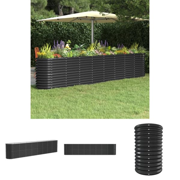 The Living Store Odlingslåda pulverlackerat stål 332x40x68 cm antracit - Krukor & odlingslådor