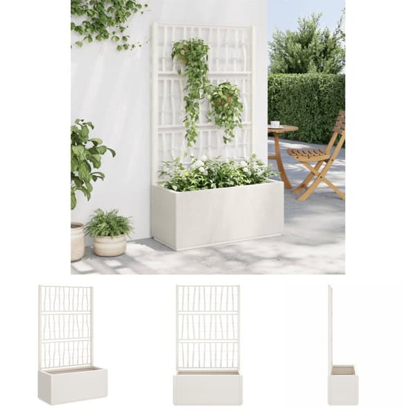 The Living Store plantekasse med espalier 80x36x140 cm PP hvid -  Plantekrukker