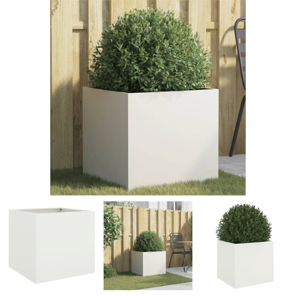 The Living Store plantekasse 49x47x46 cm koldvalset stål hvid -  Plantekrukker