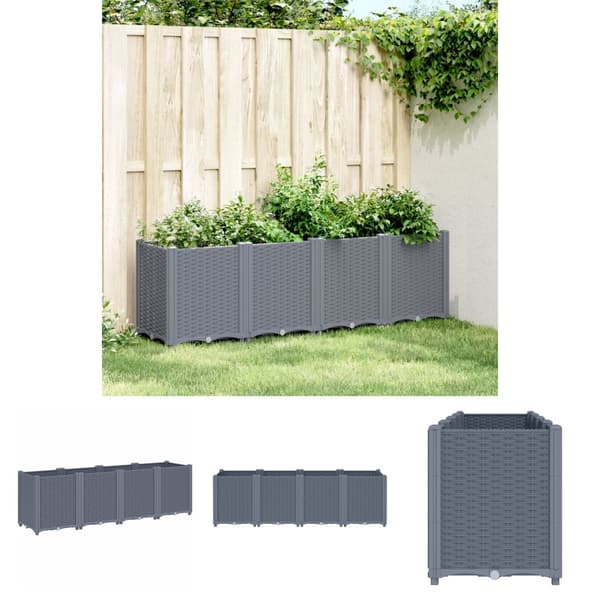 The Living Store plantekasse 160x40x53 cm PP grå -  Plantekrukker