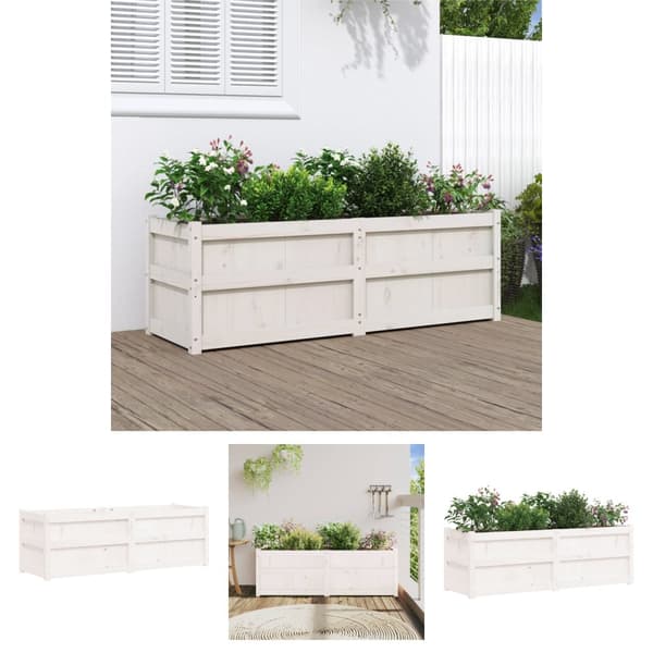 The Living Store Odlingslåda 150x50x50 cm vit massiv furu -  Krukor & odlingslådor