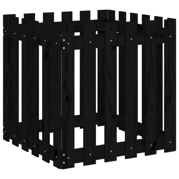 The Living Store plantekasse med stakitdesign 60x60x60 cm massivt fyrretræ sort -  Plantekrukker