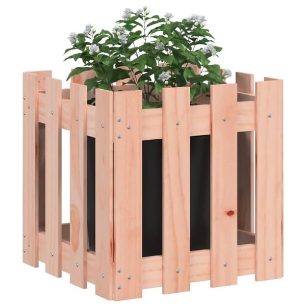 The Living Store Odlingslåda med staket-design 40x40x40 cm massivt douglasträ -  Krukor & odlingslådor