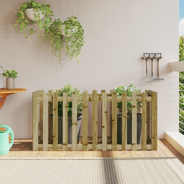 The Living Store højbed med stakitdesign 150x50x70 cm imprægneret fyrretræ -  Plantekrukker