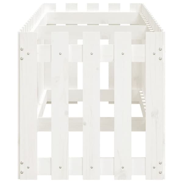 The Living Store højbed med stakitdesign 200x50x50 cm massivt fyrretræ hvid -  Plantekrukker