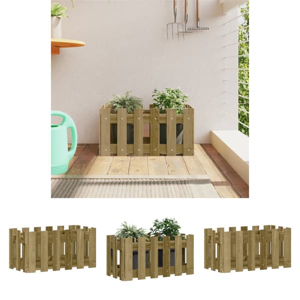 The Living Store Odlingslåda med staket-design 60x30x30 cm impregnerad furu - Krukor & odlingslådor