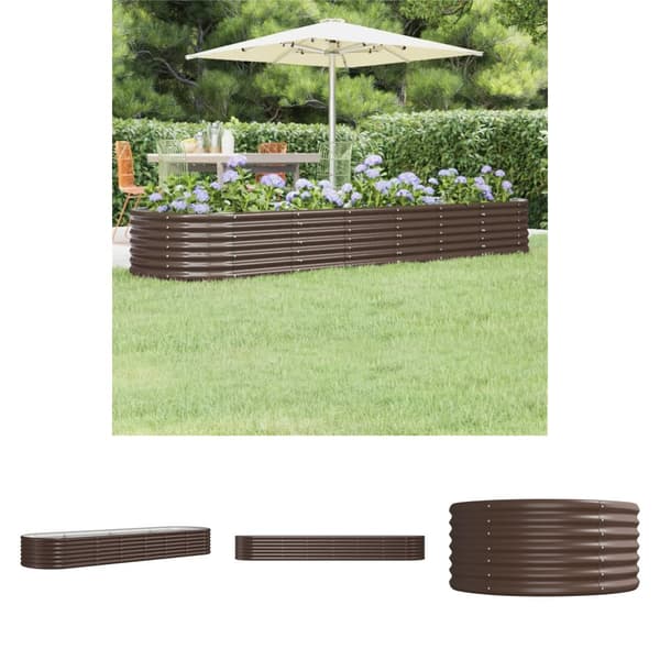 The Living Store plantekasse 296x80x36 cm pulverlakeret stål brun - Plantekrukker
