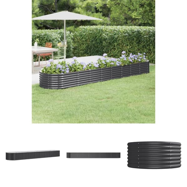 The Living Store plantekasse 368x80x36 cm pulverlakeret stål antracitgrå - Plantekrukker