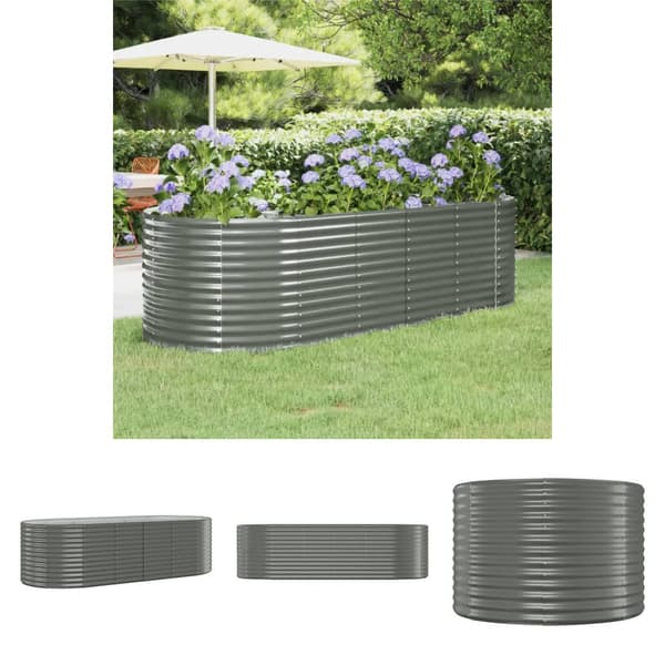 The Living Store plantekasse 249x100x68 cm pulverlakeret stål grå -  Plantekrukker