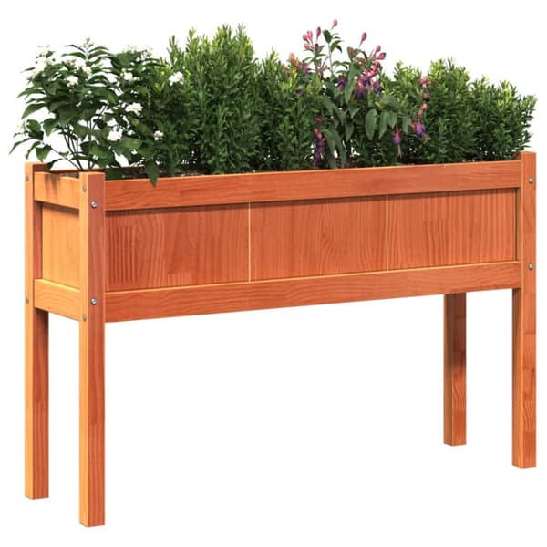 The Living Store Odlingslådor med ben vaxbrun 110x31x70 cm massiv furu -  Krukor & odlingslådor