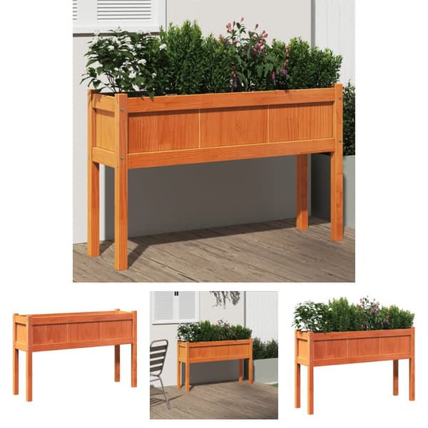 The Living Store plantekasse med ben 110x31x70 cm massivt fyrretræ gyldenbrun -  Plantekrukker