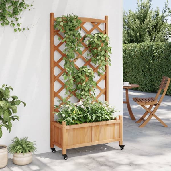 The Living Store plantekasse med espalier og hjul massivt fyrretræ brun -  Plantekrukker