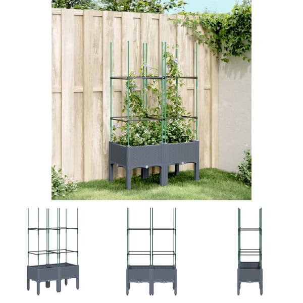 The Living Store plantekasse med espalier 80x40x142,5 cm PP grå -  Plantekrukker