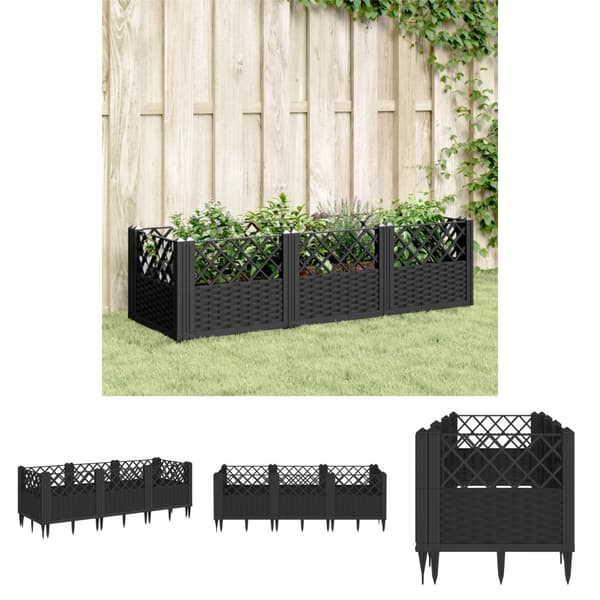 The Living Store plantekasse med spyd 123,5x43,5x43,5 cm PP sort -  Plantekrukker