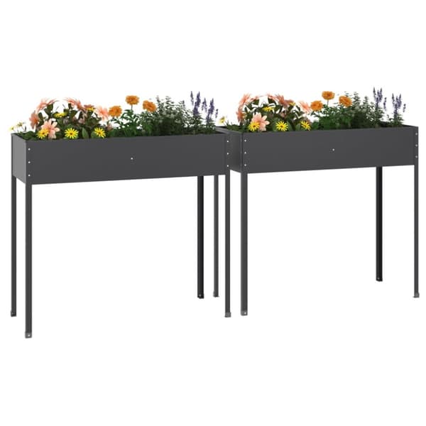 The Living Store plantekasser 2 stk. galvaniseret stål antracitgrå -  Plantekrukker