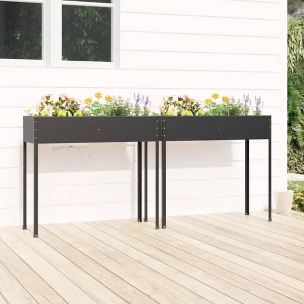 The Living Store plantekasser 2 stk. galvaniseret stål antracitgrå -  Plantekrukker