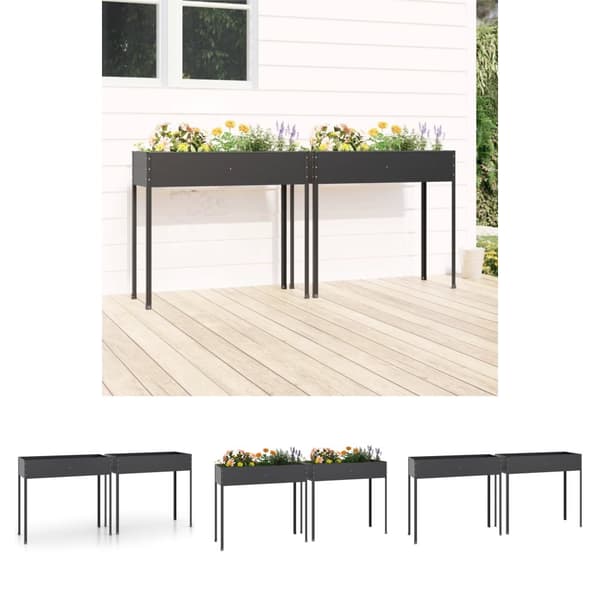 The Living Store plantekasser 2 stk. galvaniseret stål antracitgrå -  Plantekrukker