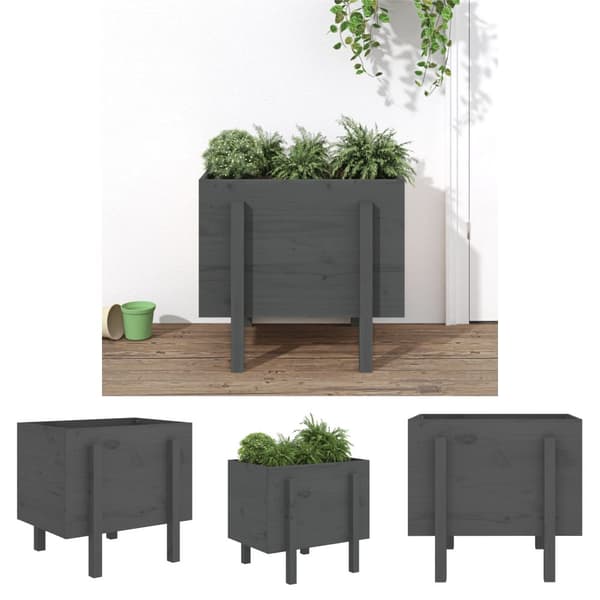 The Living Store plantekasse 62x50x57 cmmassivt fyrretræ grå - Plantekrukker