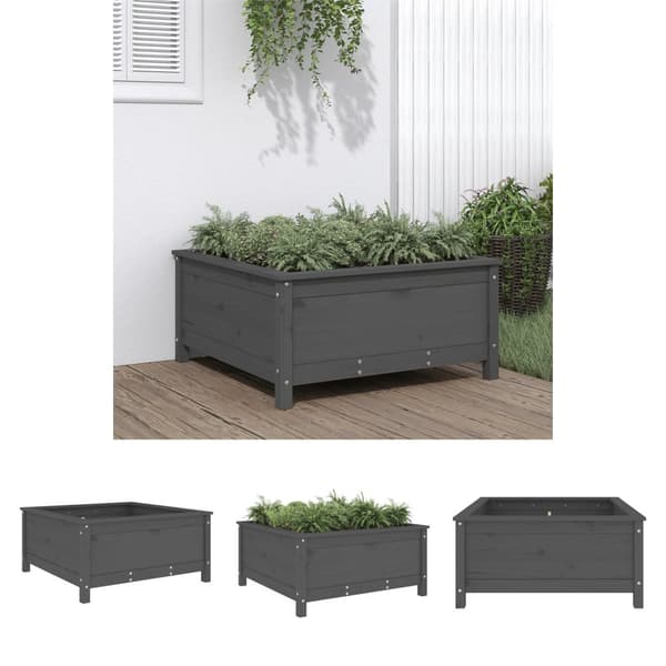 The Living Store plantekasse 82,5x82,5x39 cm massivt fyrretræ grå -  Plantekrukker