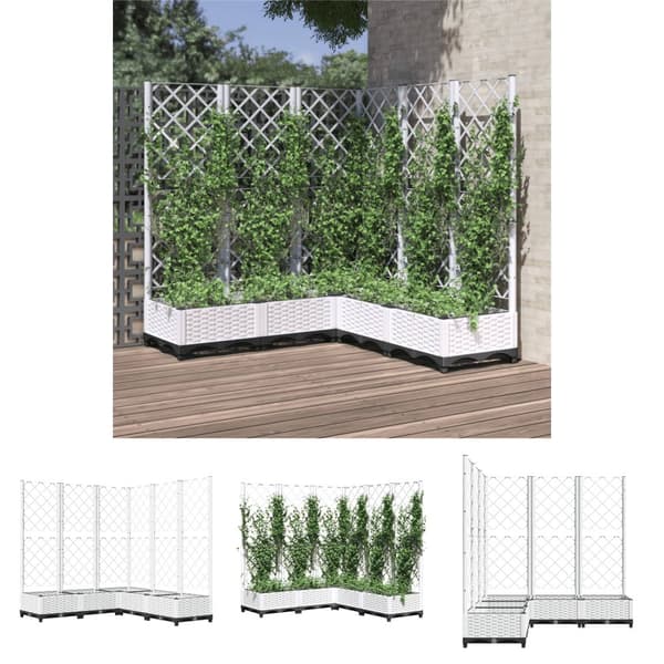 The Living Store plantekasse med espalier 120x120x121,5 cm PP hvid -  Plantekrukker