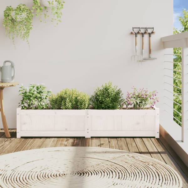 The Living Store plantekasse 150x31x31 cm massivt fyrretræ hvid -  Plantekrukker